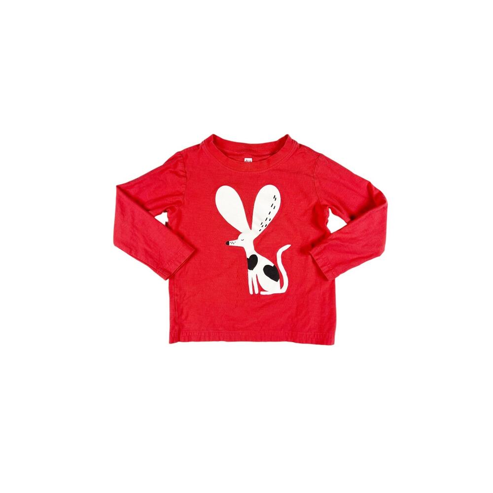 Tea Collection Puppy Love Heart Ears Graphic Long Sleeve Tee Red Size 2